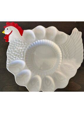 Teleflora Rooster Chicken Shaped Deviled Egg Platter Dish  Portugal Vintage